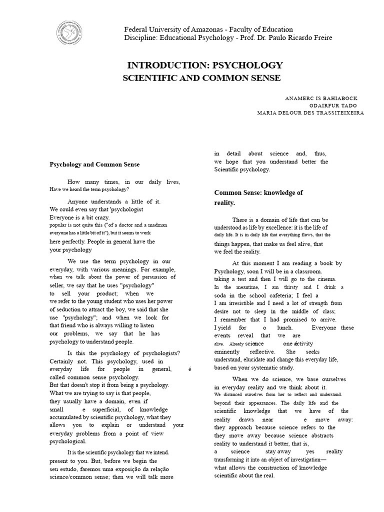 Understanding Psychology: Science vs. Common Sense | PDF | Psychology ...