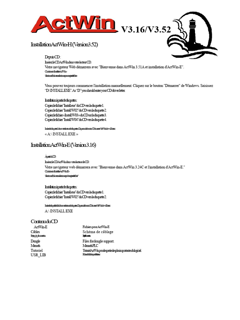 Installation d'ActWin V3.16 et V3.52 | PDF | Ingénierie informatique ...