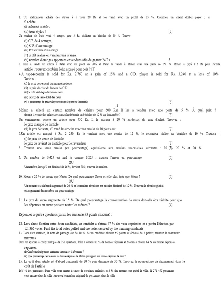 Test de Mathématiques PP PLD Icse Classe VIII | PDF | Pourcentage