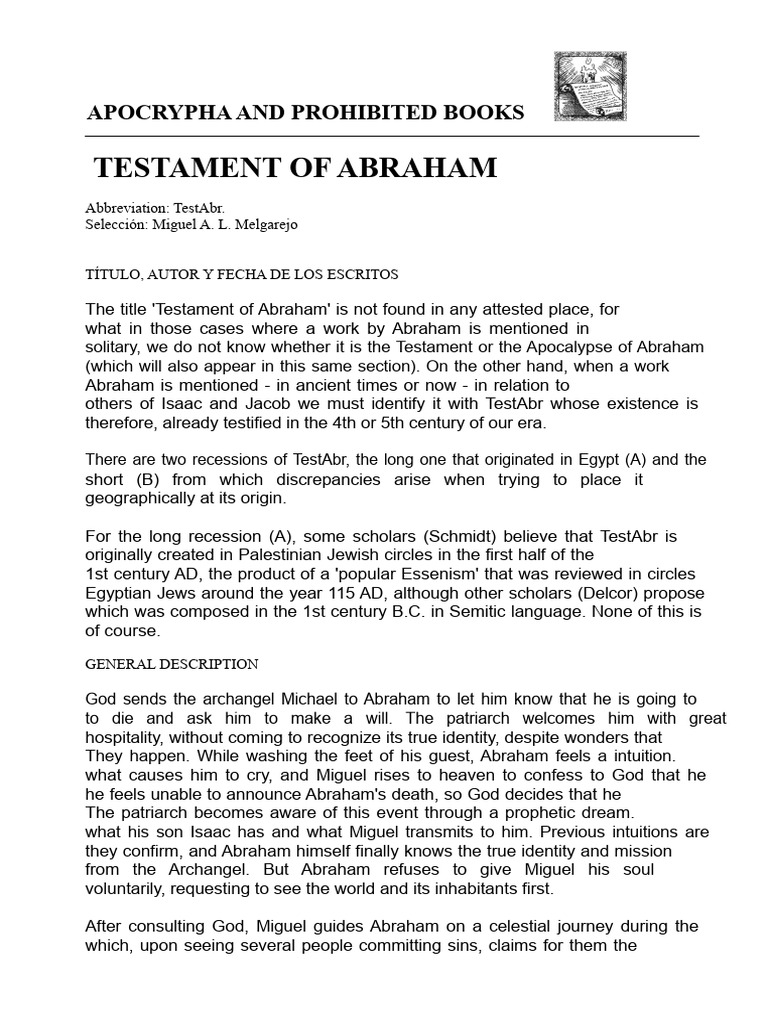 Testament of Abraham Overview | PDF | Abraham | Apocrypha