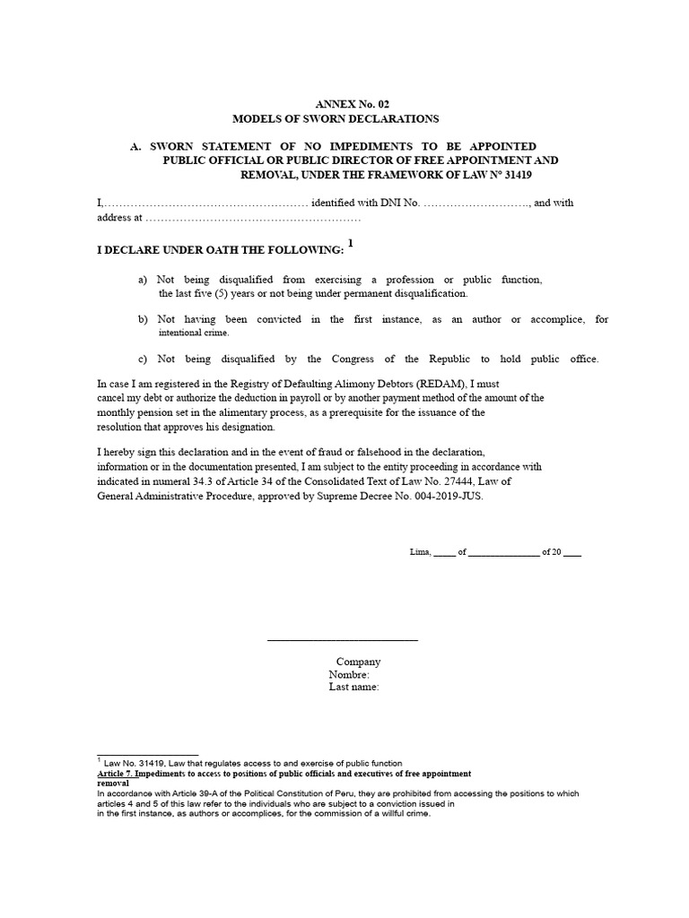 Sworn Declarations for Public Officials | PDF | Administrative Law ...