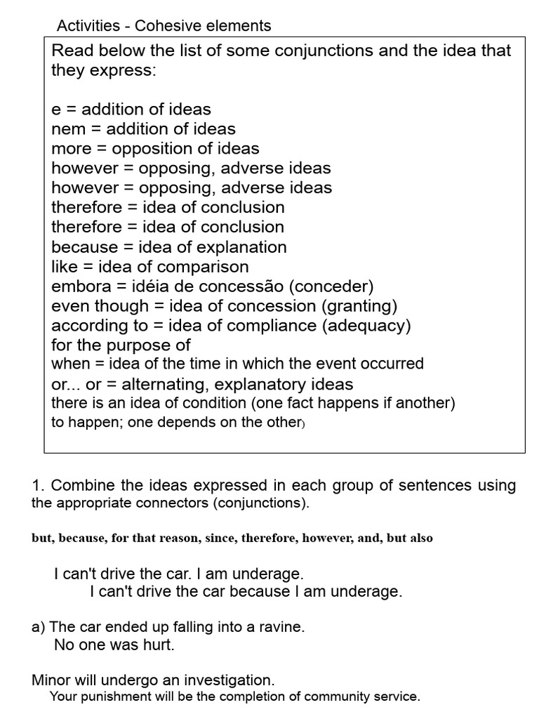 Conjunctions and Cohesion Activities | PDF