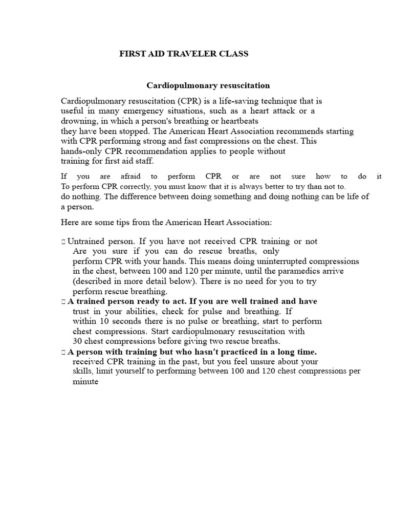 FIRST AID TRAVELER CLASS | PDF | Cardiopulmonary Resuscitation | First Aid