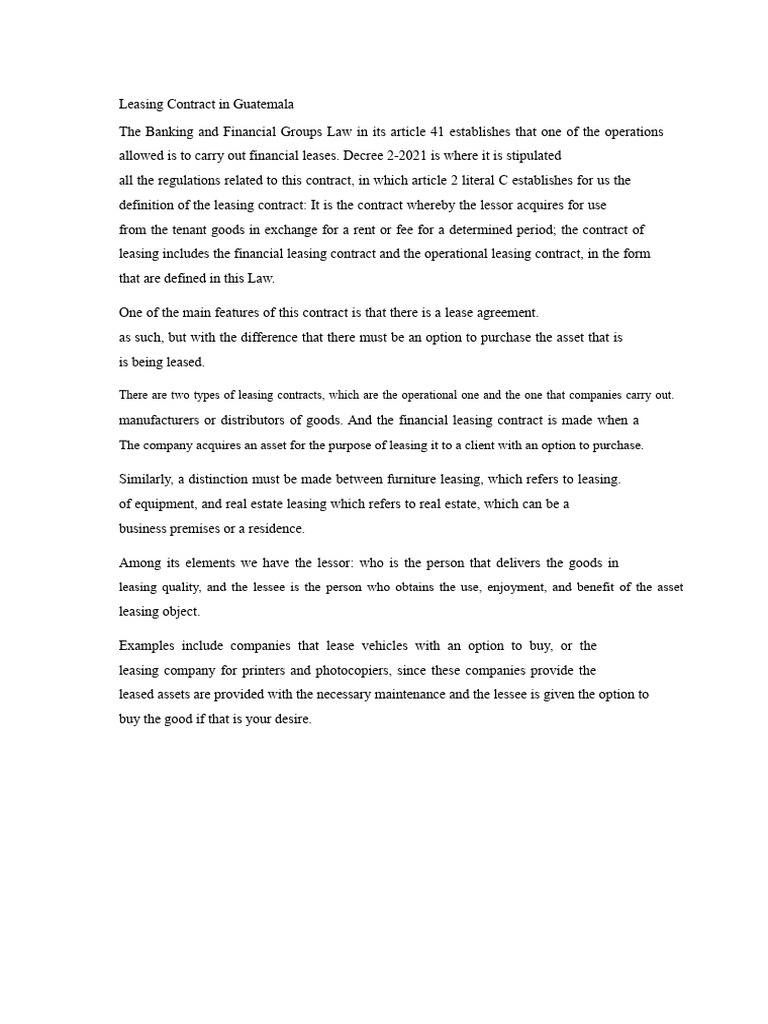 Guatemala Leasing Contract Overview | PDF