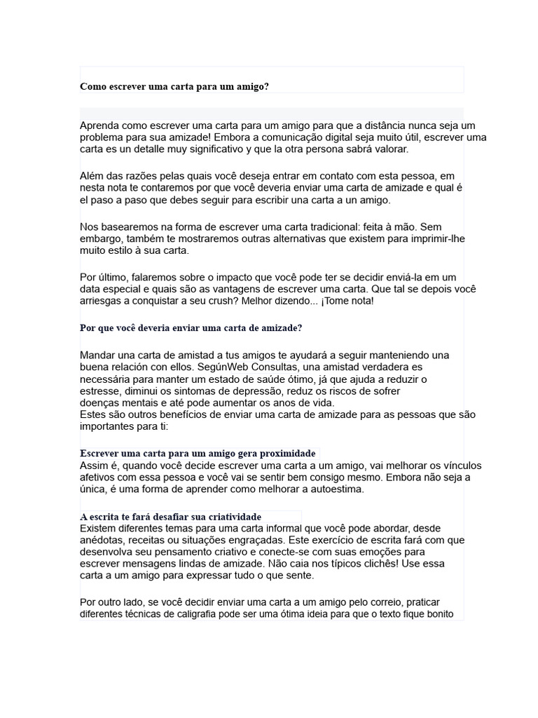 Como Escrever uma Carta para Amigo | PDF | Amizade | Pensamento