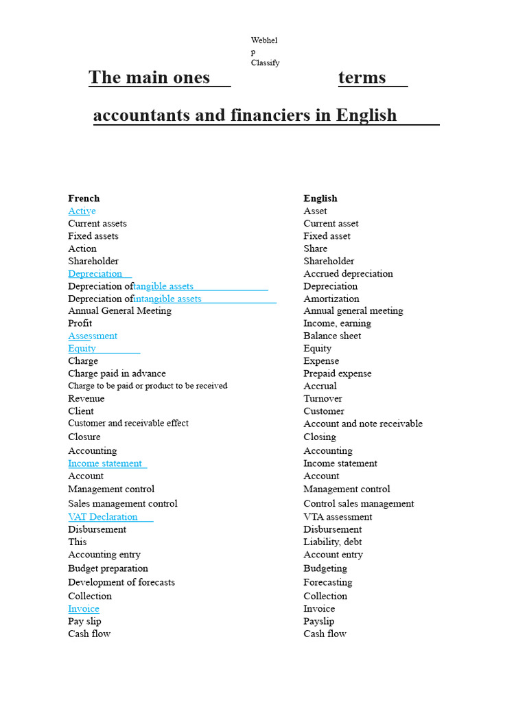 The main accounting and financial terms in English | PDF | Book Value ...
