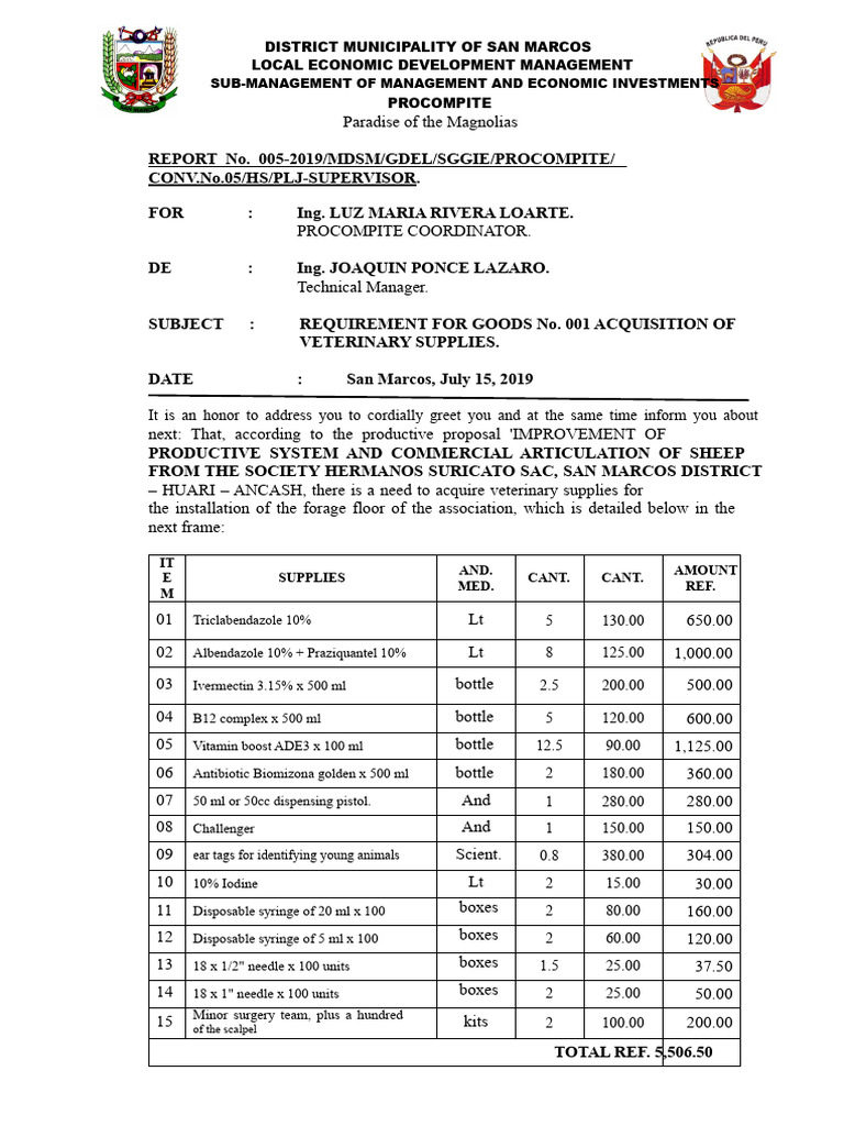 Report 005 Requirement For Veterinary Supplies...... | PDF | Syringe