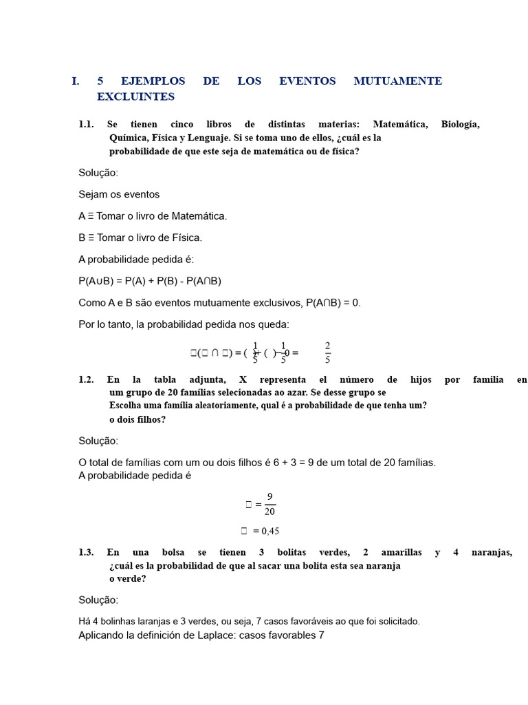 Probabilidades de Eventos Mutuamente Exclusivos | PDF | Probabilidade ...