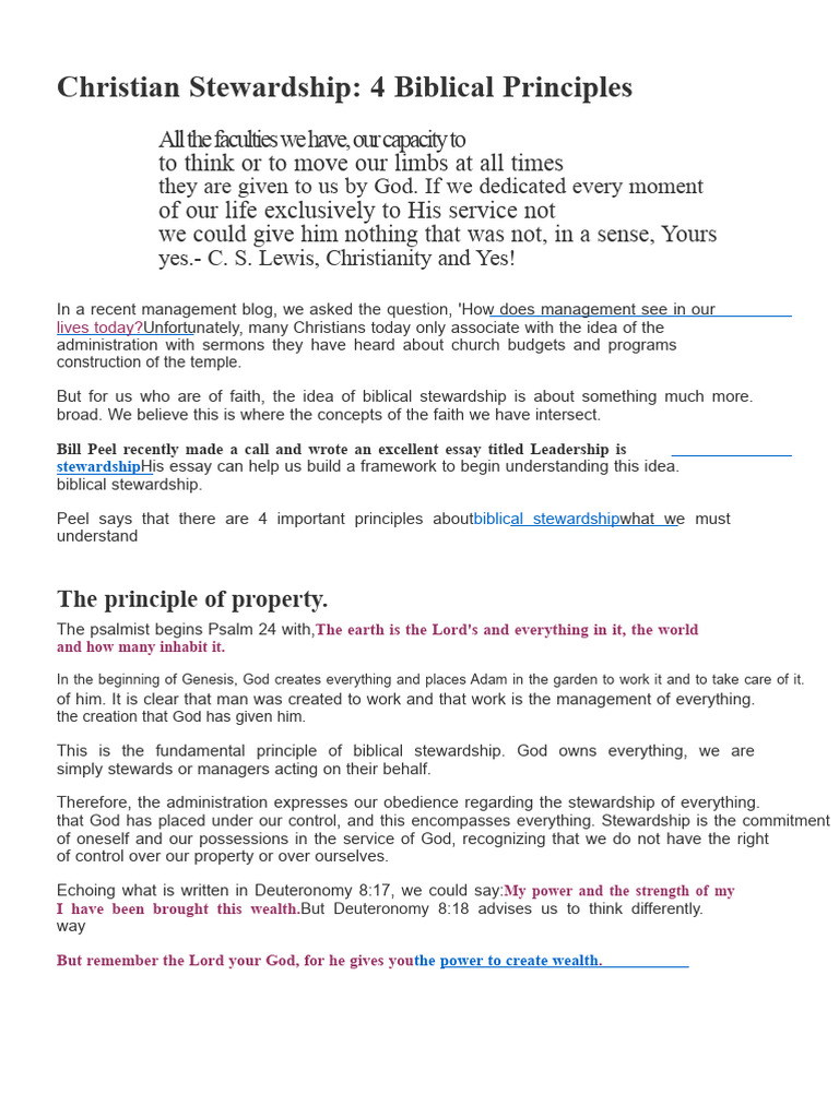 4 Principles of Biblical Stewardship | PDF | God | Christian Belief And ...
