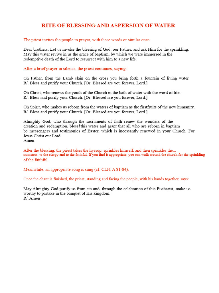 Rite of Water - Blessing and Sprinkling | PDF