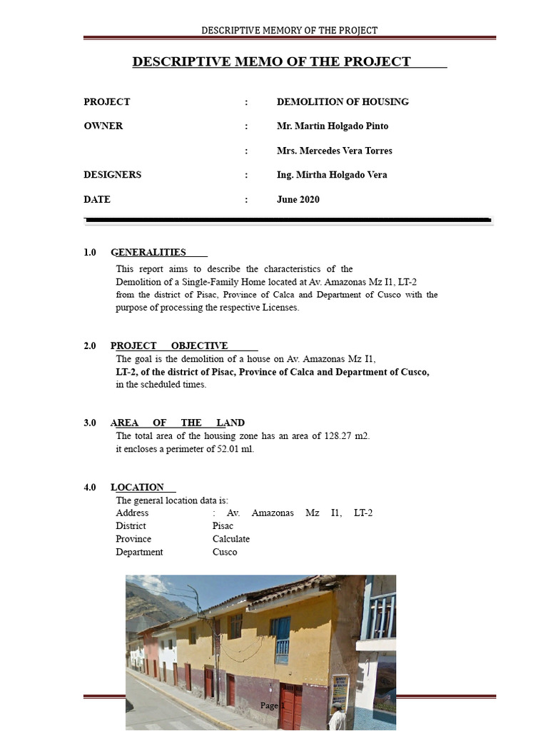Demolition Project Overview in Pisac | PDF | Demolition | Wall