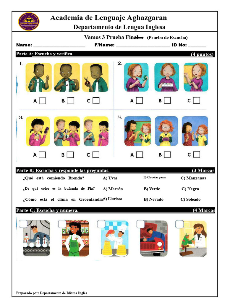 Prueba de Escucha 3 de Vamos | PDF