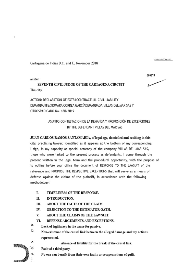 Answer To A Lawsuit For Extracontractual Civil Liability | PDF ...