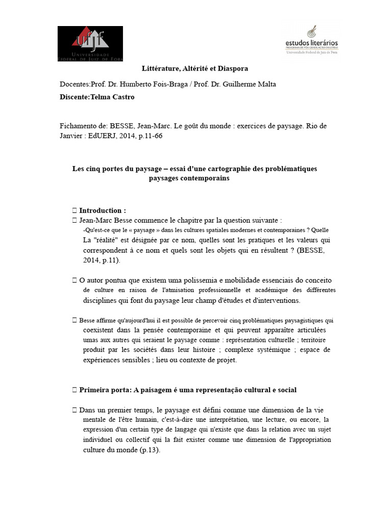 Paysage et Culture : Une Analyse Contemporaine | PDF | Paysage | Esthétique