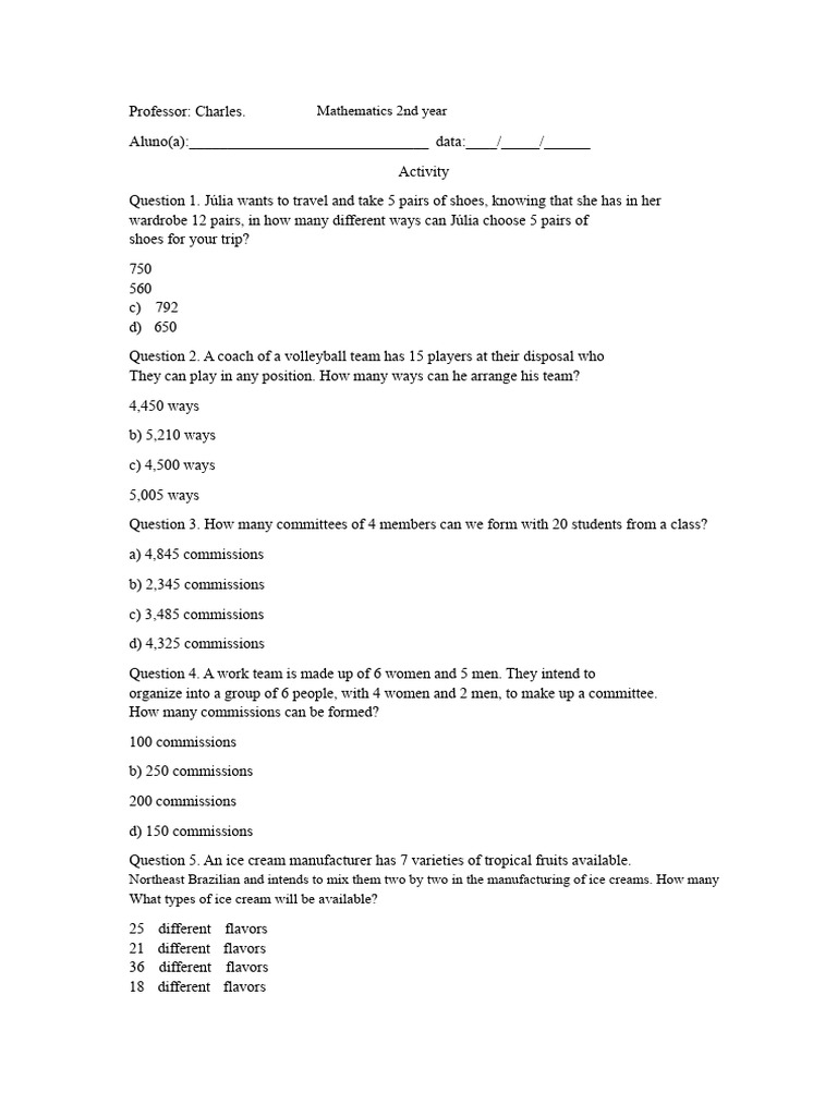 Simple Combination Activity | PDF | Mathematics