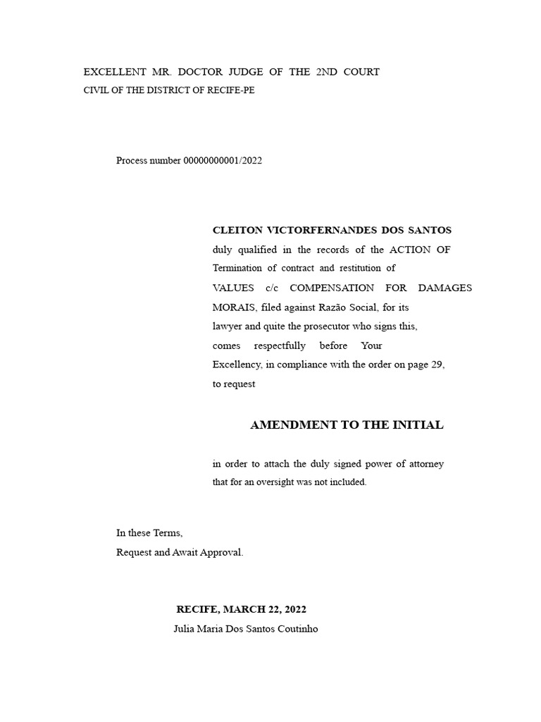 Amendment Request in Civil Case Recife | PDF