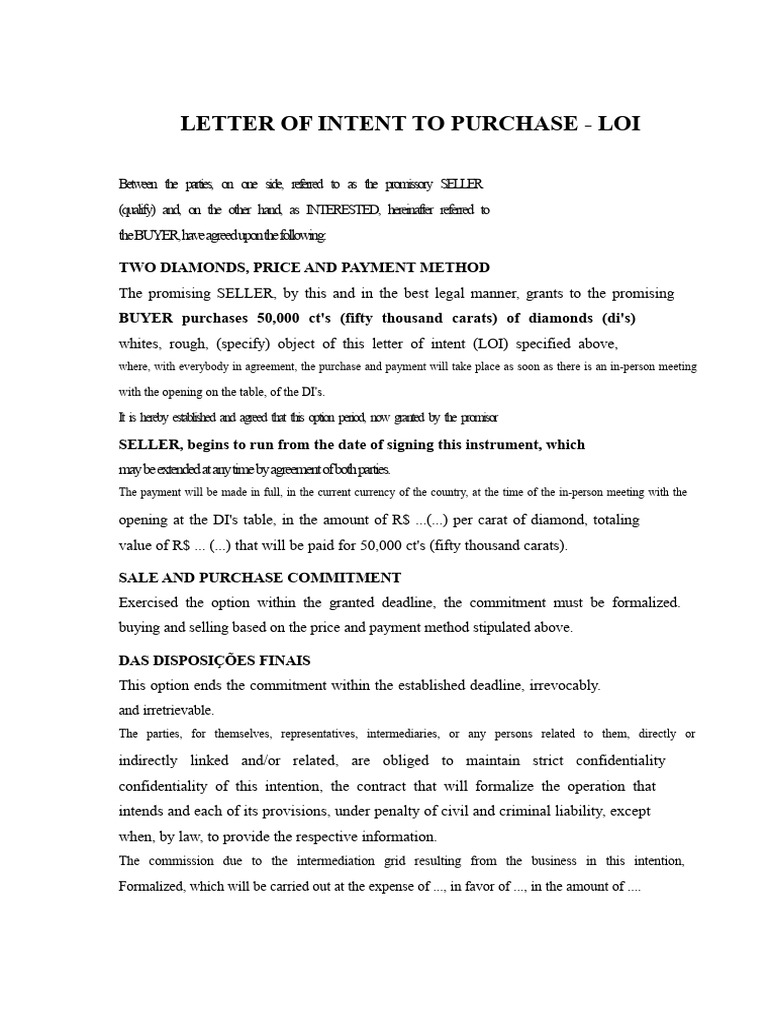 LOI for Purchase of 50,000 Carats Diamonds | PDF