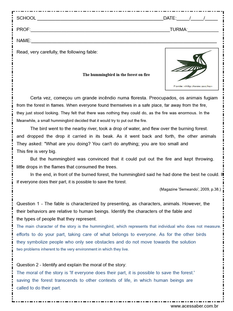 Hummingbird Fable: Teamwork for Change | PDF