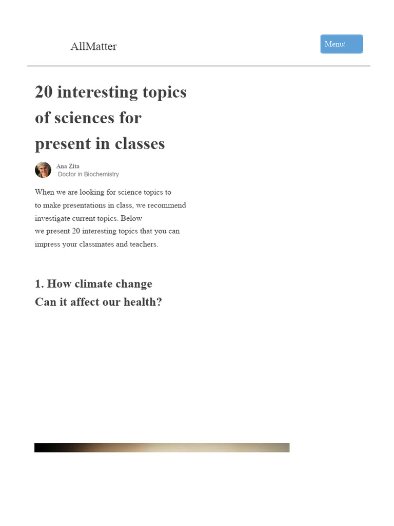 20 Engaging Science Topics for Class Presentations | PDF | Chemical ...