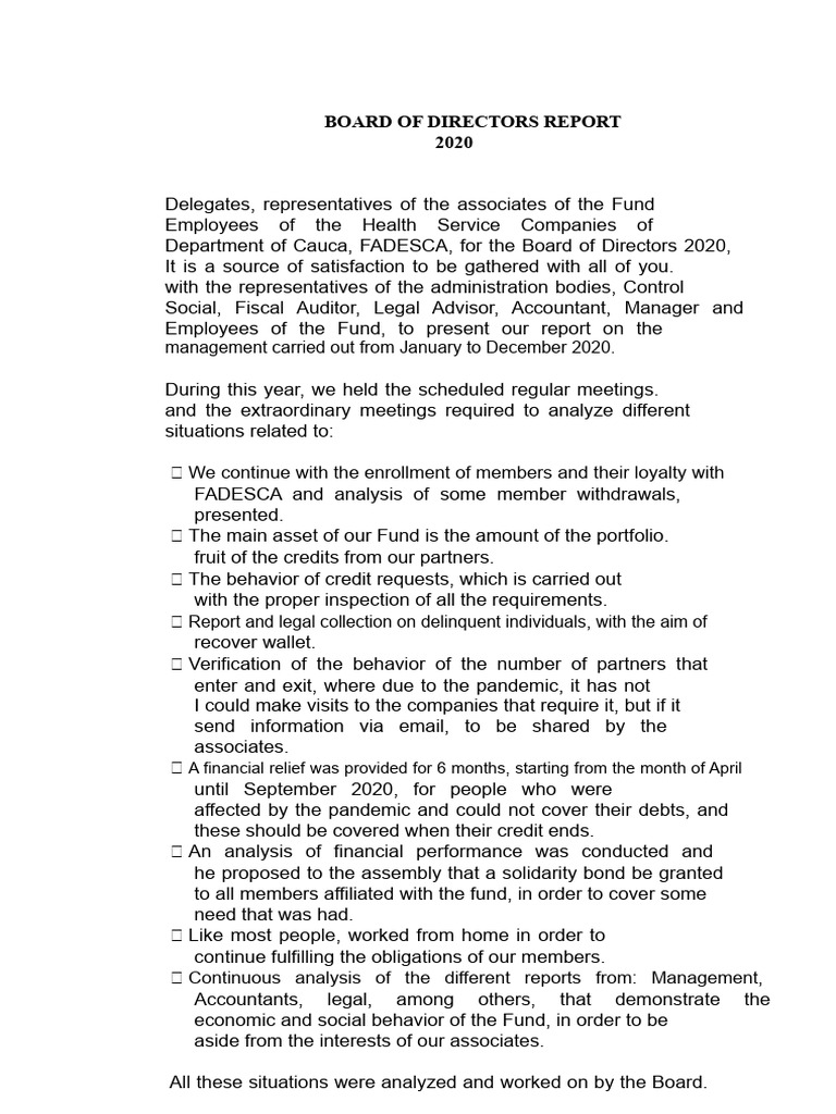 Board of Directors Report 2020 | PDF | Interest | Economies