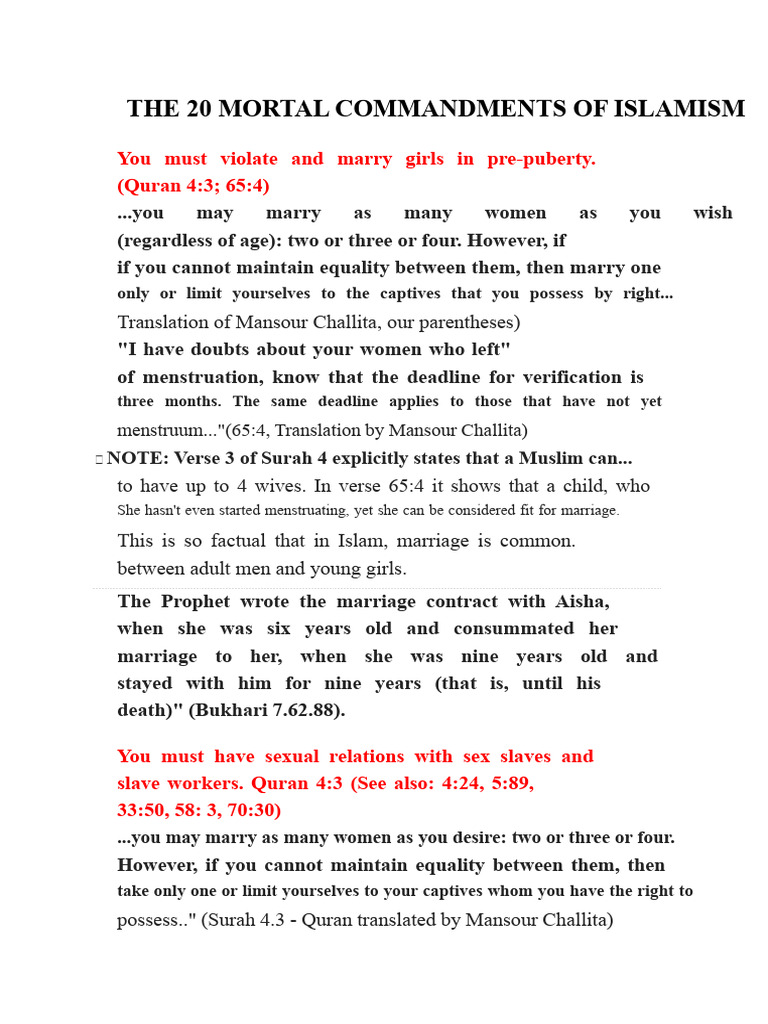 20 Commandments of Islamism Explained | PDF | Quran | Islam