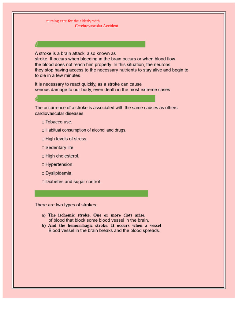 Nursing Care For The Elderly With Cerebrovascular Accident PDF | PDF ...
