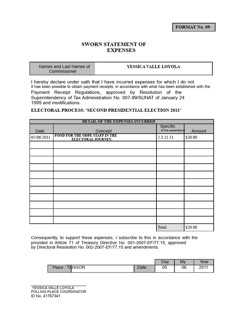 Sworn Statement of Election Expenses | PDF | Expense | Democracy