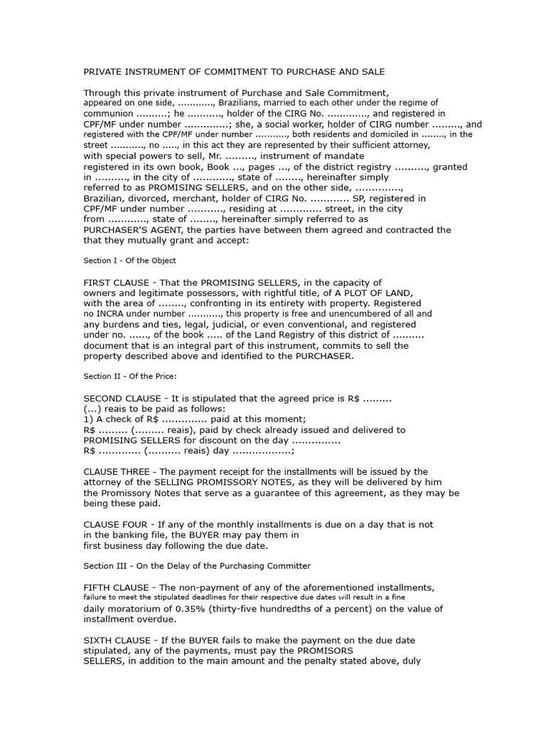 Purchase and Sale Commitment Agreement | PDF | Assignment (Law ...