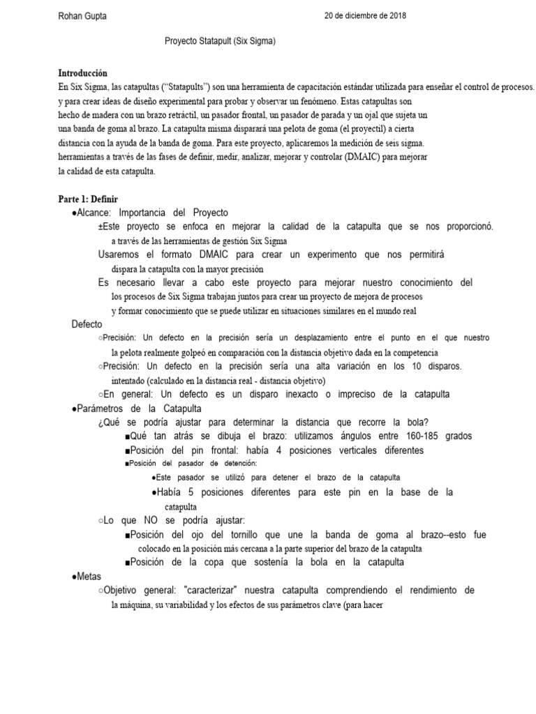 Mejora de Catapulta con Six Sigma | PDF | Six Sigma | Medición