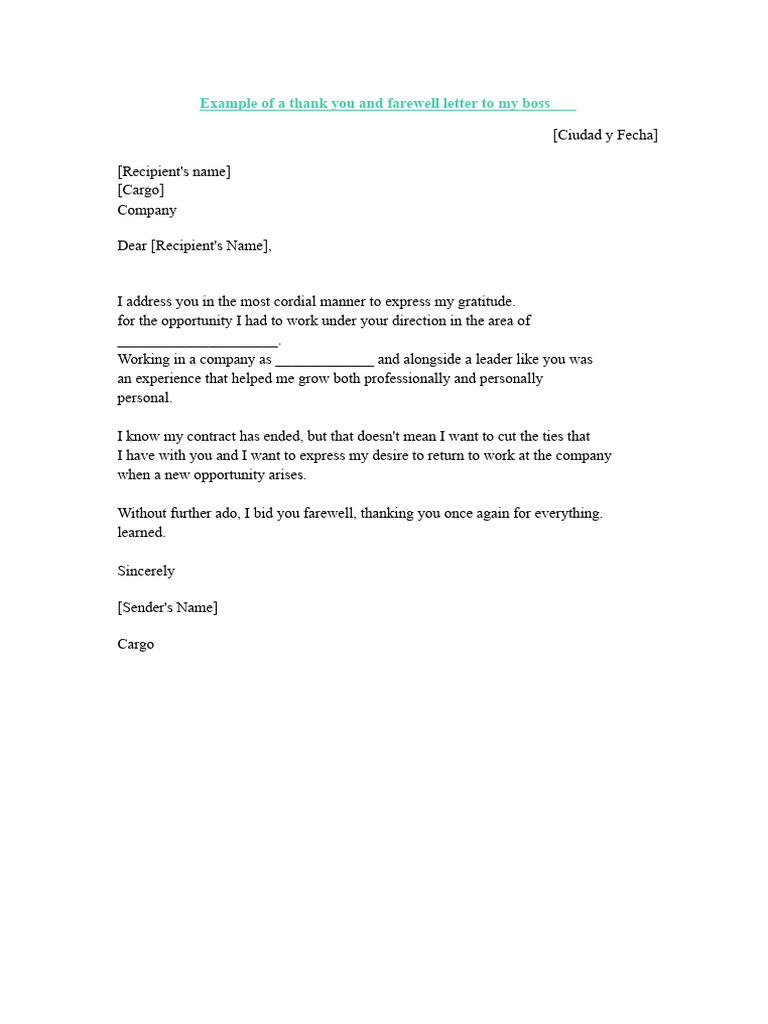 Thank You and Farewell Letter Template | PDF