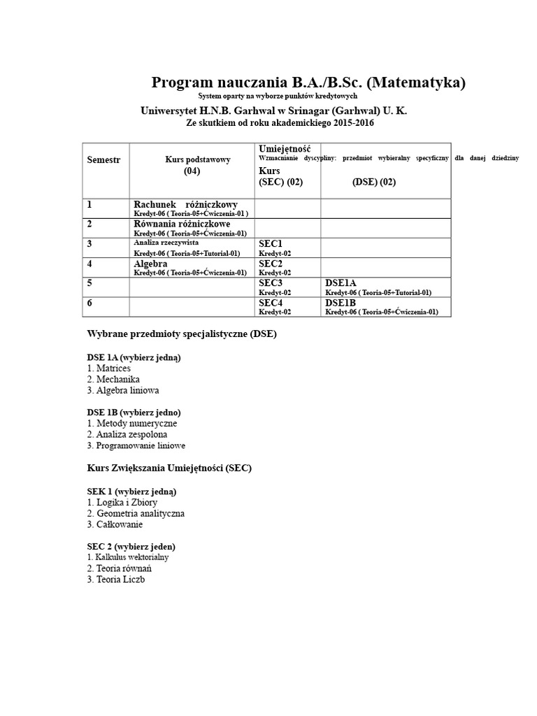 Program Nauczania BSC | PDF