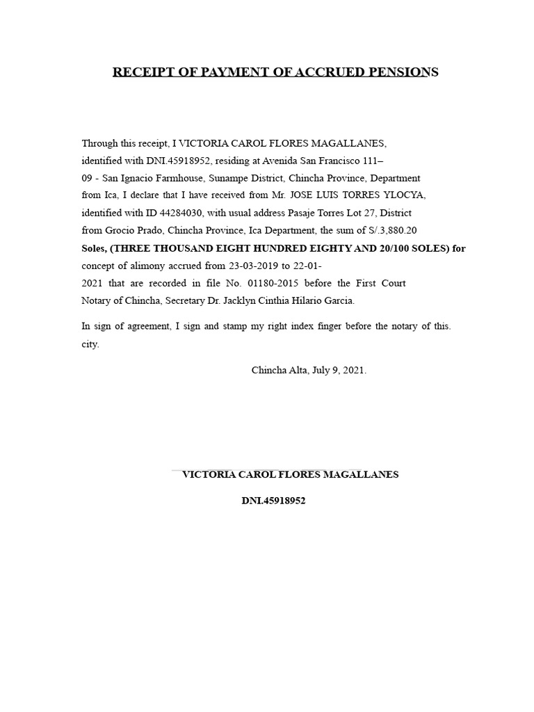 Receipt of Payment of Accrued Pensions | PDF