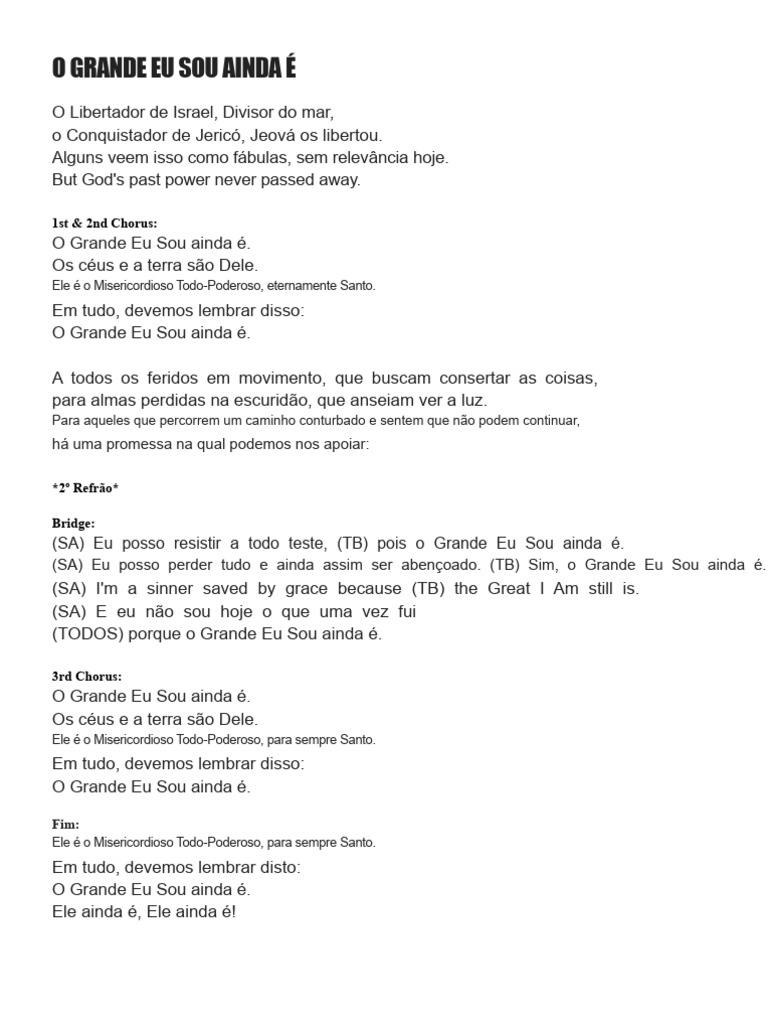 O Grande EU SOU Ainda É - LETRA | PDF