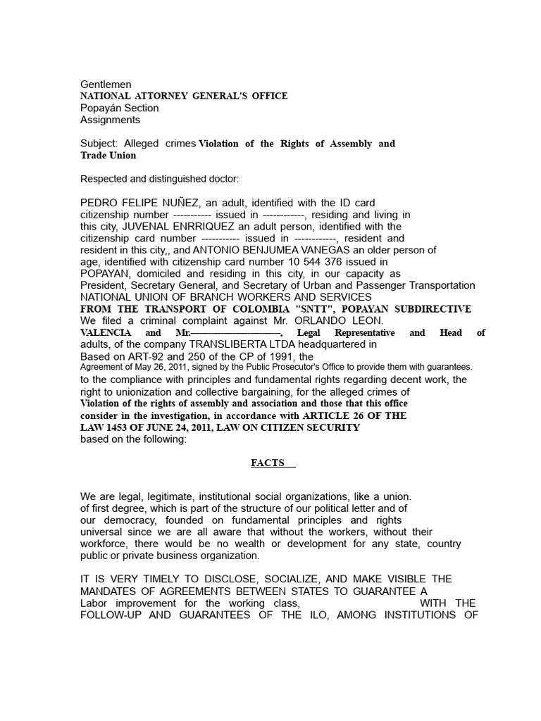 Criminal Complaint on Labor Rights Violations | PDF | Trade Union ...