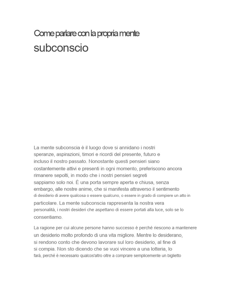 Come Parlare Con La Tua Mente Subconscia | PDF