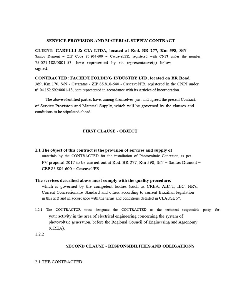 Photovoltaic Installation Contract Details | PDF | Employment ...