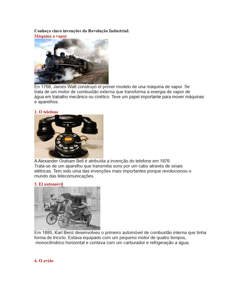 Invenções da Revolução Industrial | PDF | Telegrafia | Motor a vapor
