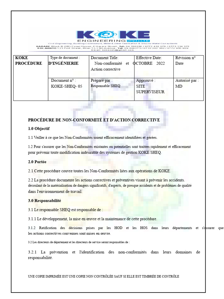 Procédure de Non-Conformité KOKE 2022 | PDF | Sécurité