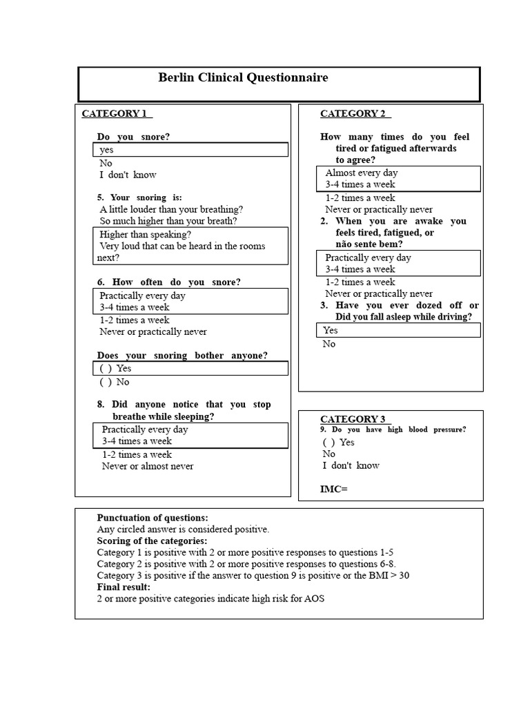 Berlin Questionnaire | PDF | Snoring | Sleep Apnea