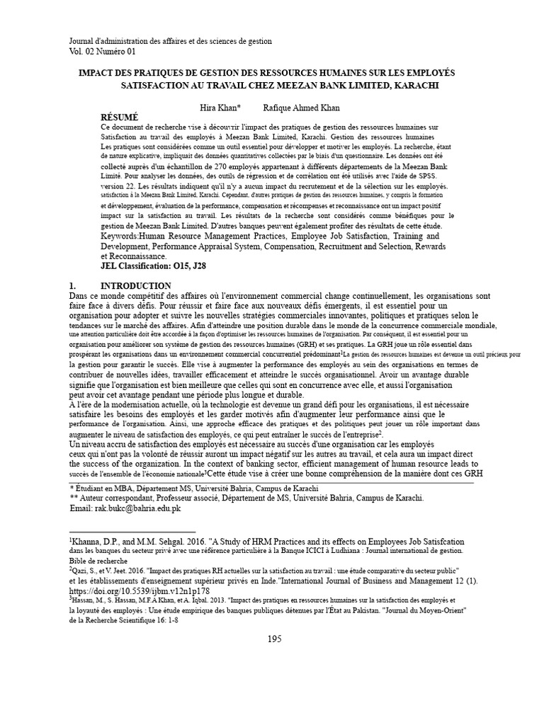 Impact des pratiques RH sur la satisfaction des employés | PDF ...