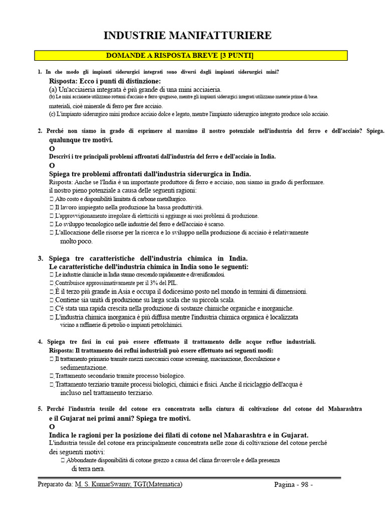 11 Domande e Risposte Importanti Sulle Industrie Manifatturiere | PDF