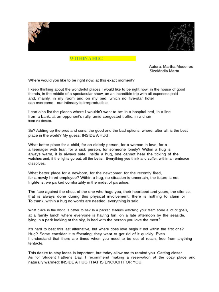The Comfort and Power of Hugs | PDF | Behavioural Sciences ...