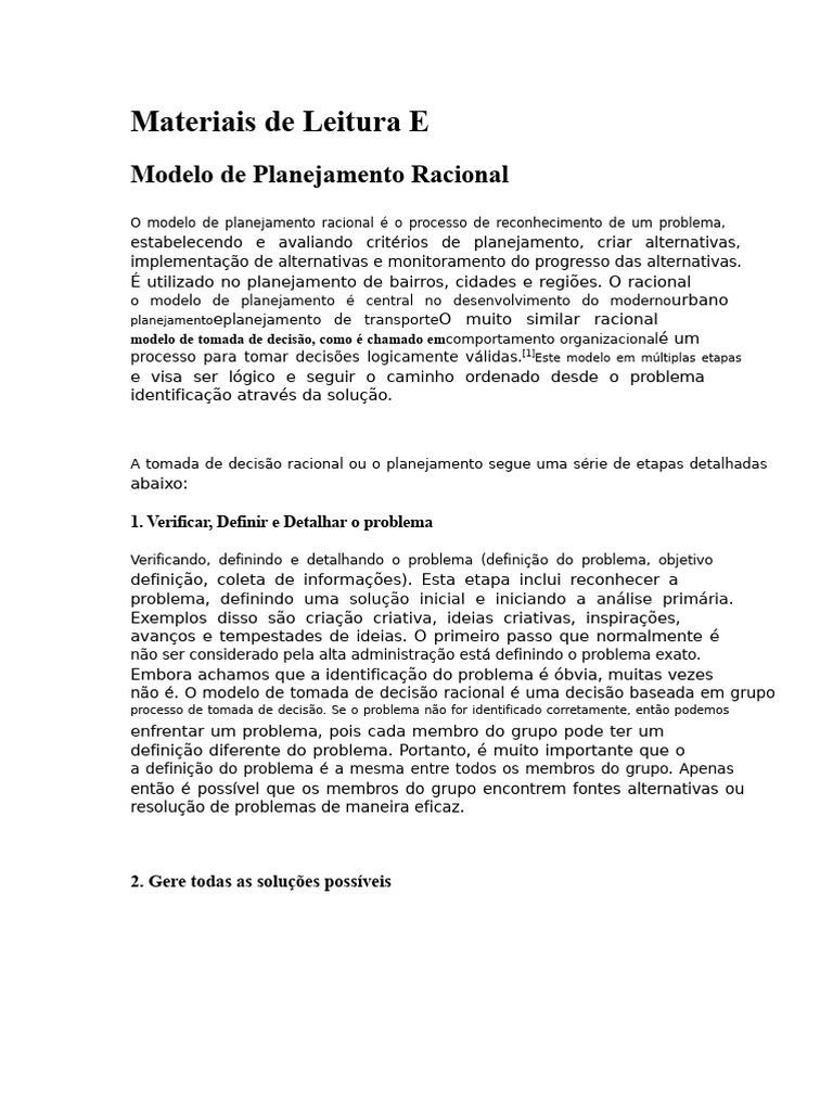 Modelo de Planejamento Racional Urbano | PDF | Tomada de decisões ...