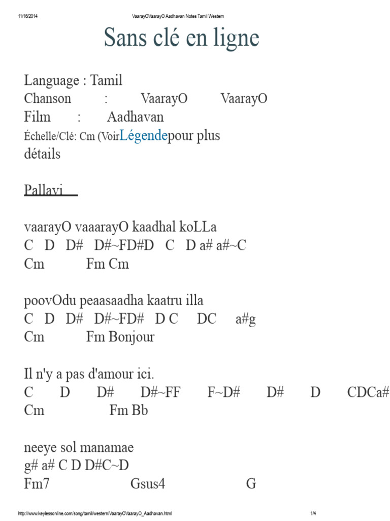 Aadhavan VaarayO Song Notes in Tamil | PDF
