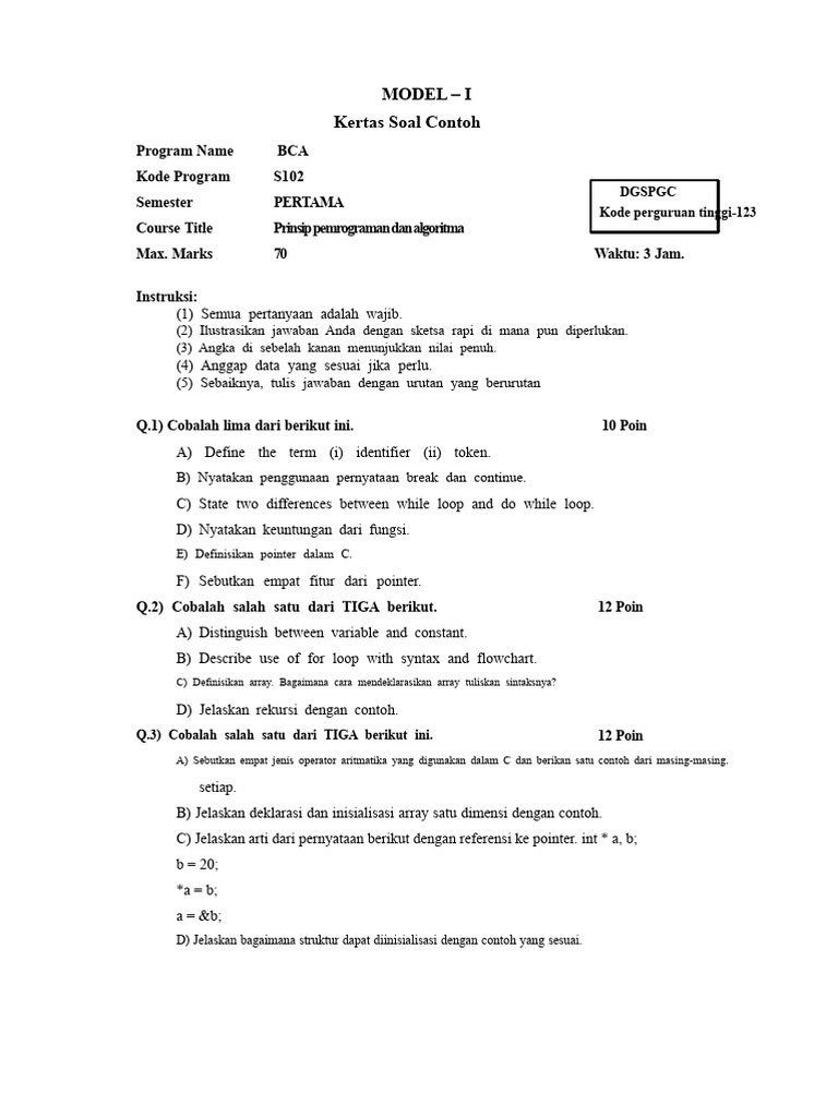 Contoh Soal Prinsip Pemrograman C | PDF