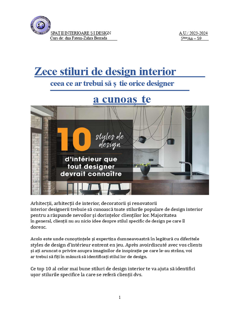 Zece Stiluri de Design Interior | PDF