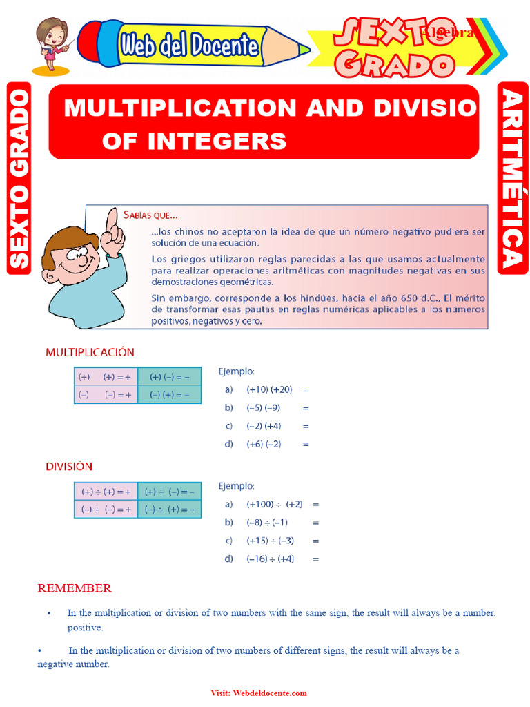 Integer Multiplication and Division Guide | PDF | Multiplication ...