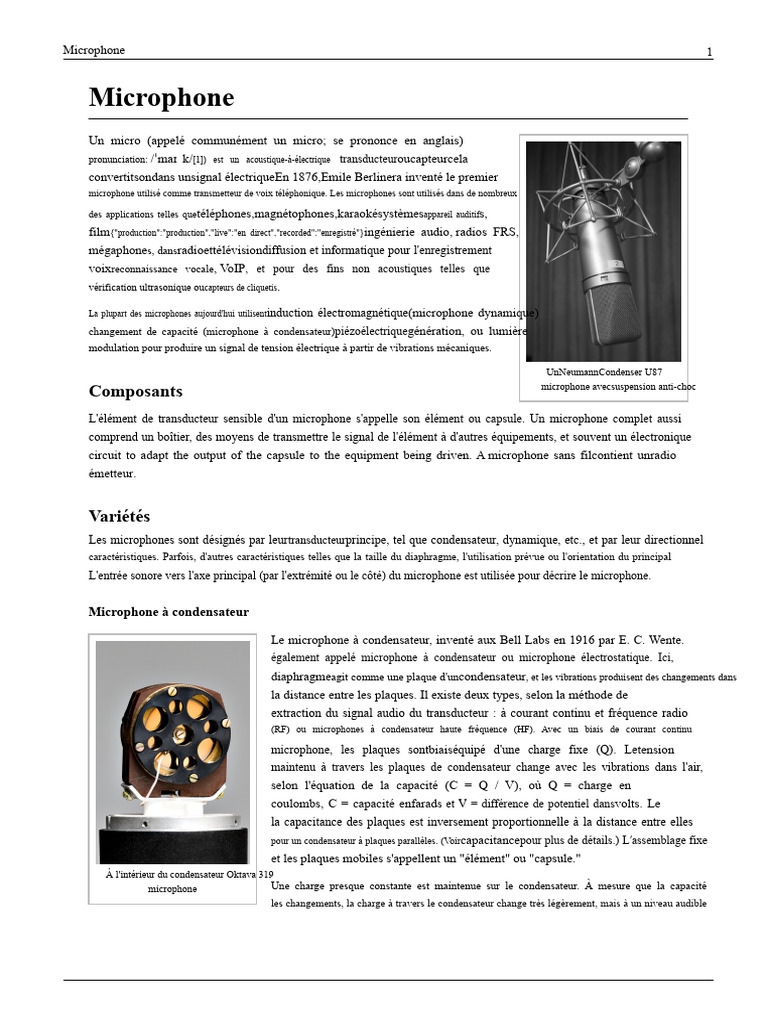 Comprendre le fonctionnement des microphones | PDF | Microphone ...