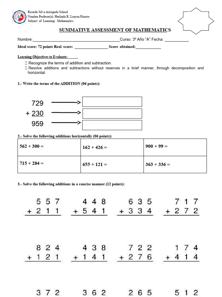 Summative 3 Additions and Subtractions Without Reserve | PDF