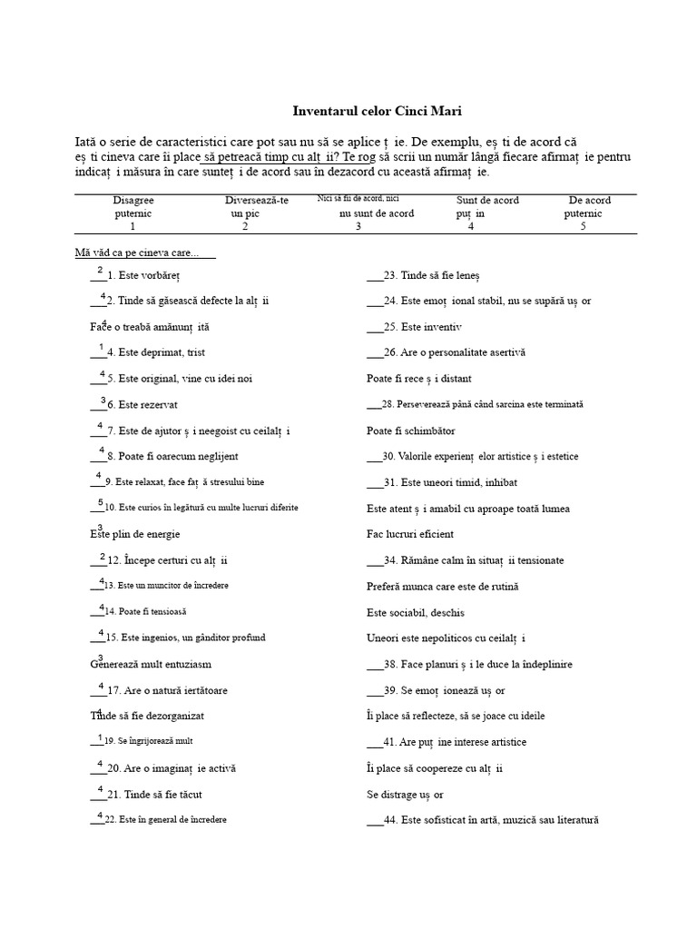 Big Five Personality Inventory PDF | PDF